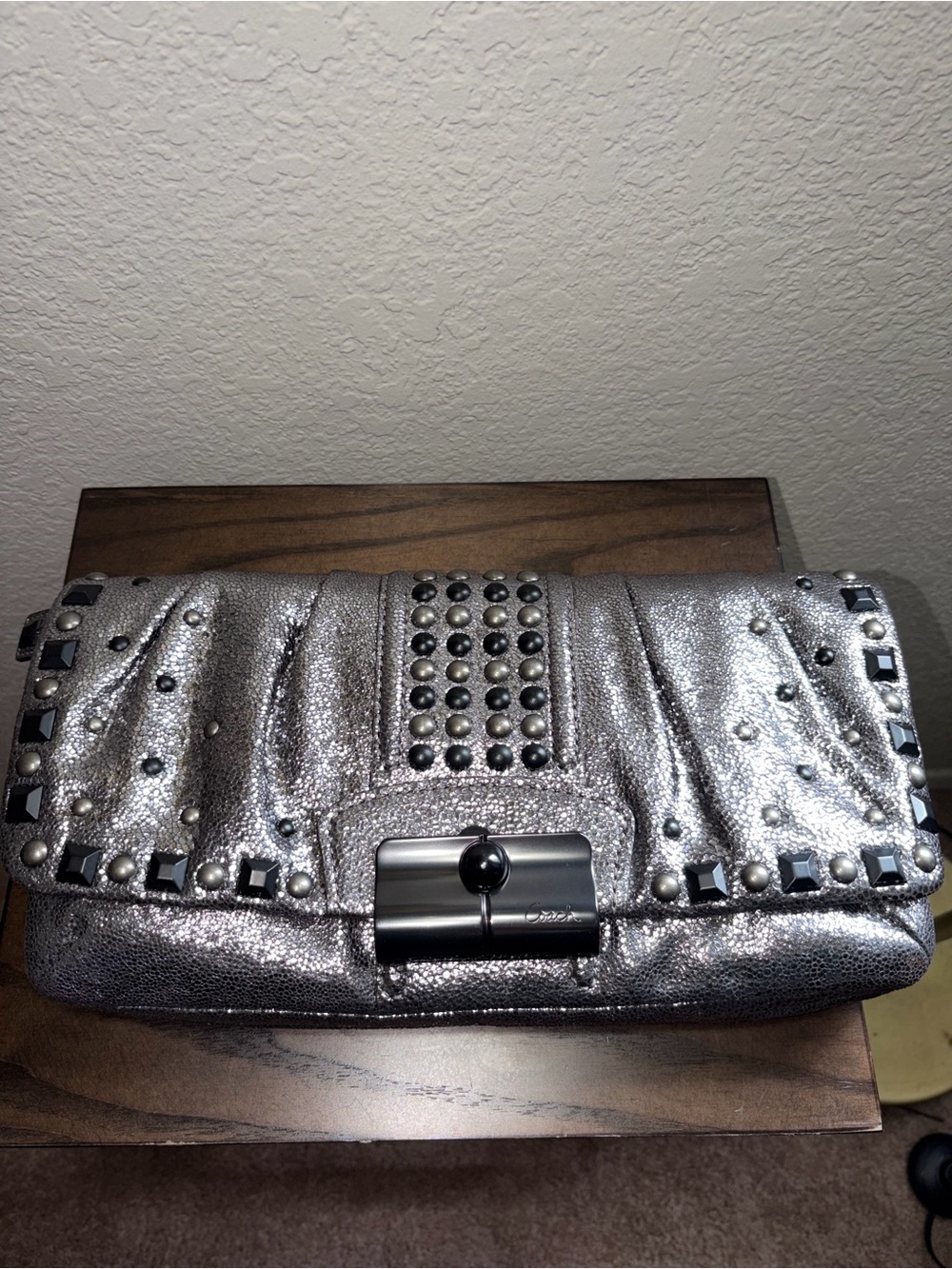 Coach Kristin Studded Metallic XL Clutch